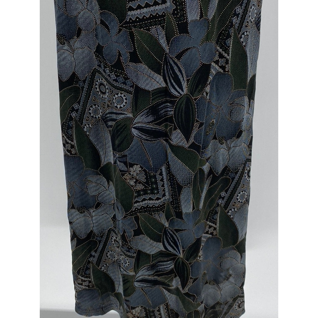 Vintage RIM Women's Blue Floral Geometric Maxi-Dress Made in USA