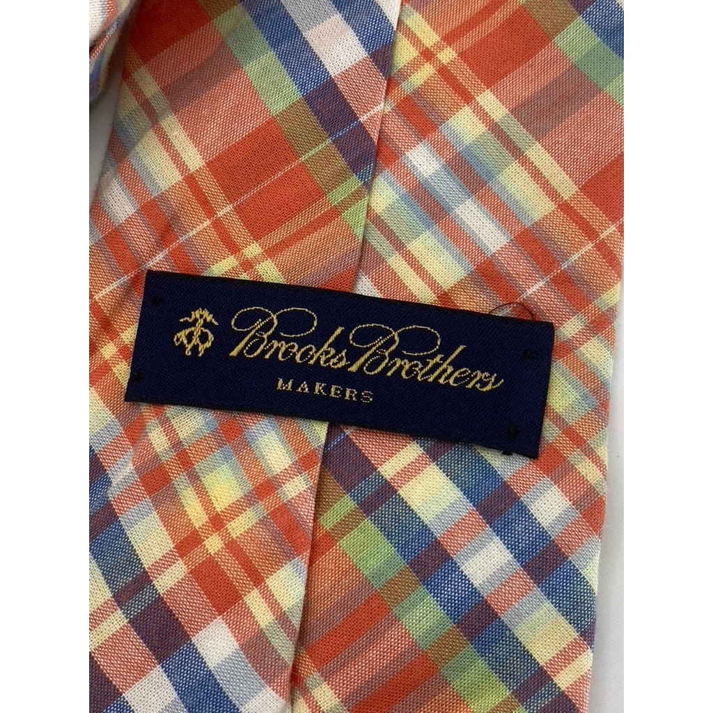 BROOKS BROTHERS Makers Men's Orange/Blue Plaid Cotton Tie SZ OS