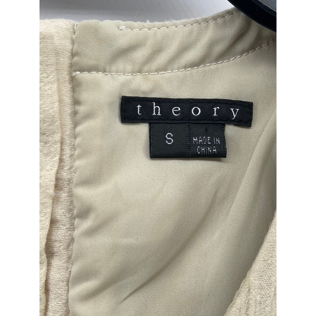 THEORY Women's Beige Scoop-Neck Back Hook Closure Sleeveless Blouse SZ S