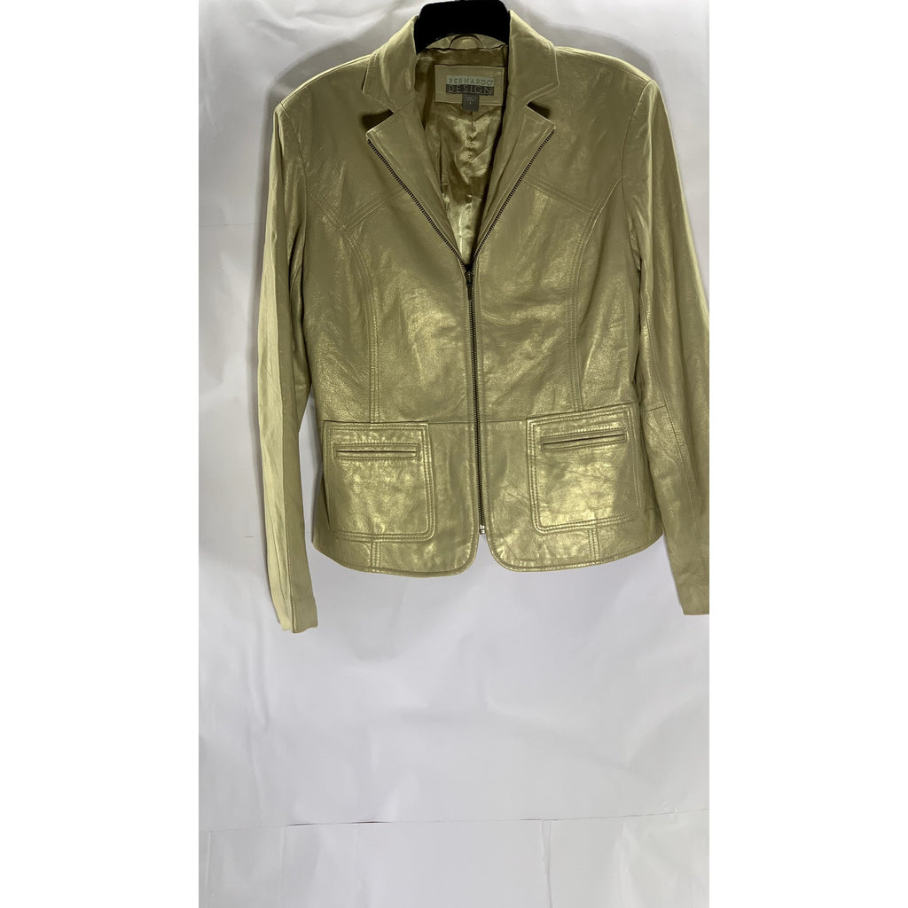 BERNARDO DESIGN Women's Vintage Gold Leather Notch Lapel Zip-Up Jacket SZ L
