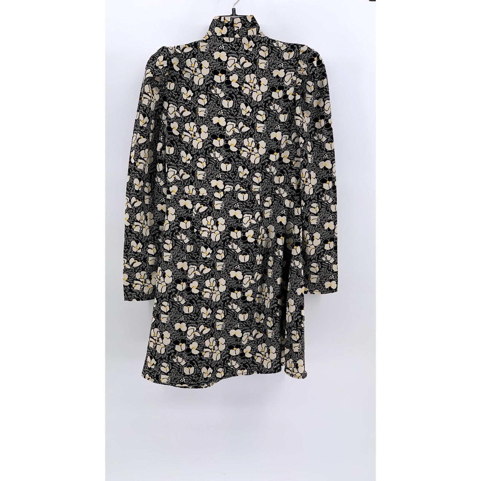 TOPSHOP Women's Black Floral Print Tie Neck Long Sleeve Mini Dress SZ 4
