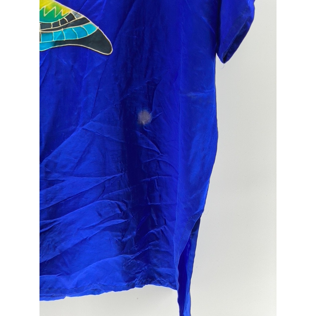 UNBRANDED Women's Royal Blue Butterfly Print Short Sleeve Midi Kimono Dress SZ L
