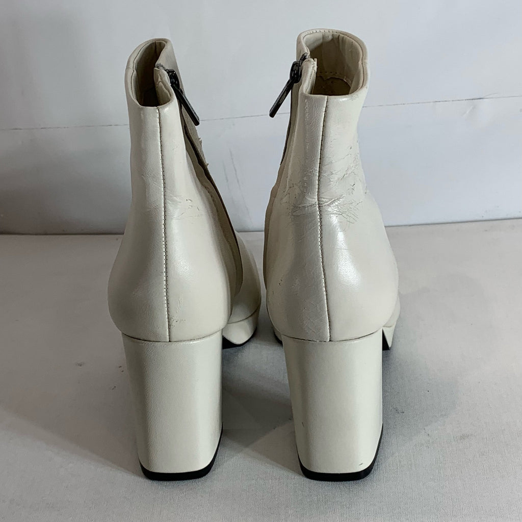 CALVIN KLEIN Women's Ivory Leather Uda Platform Block-Heel Dress Booties SZ 7