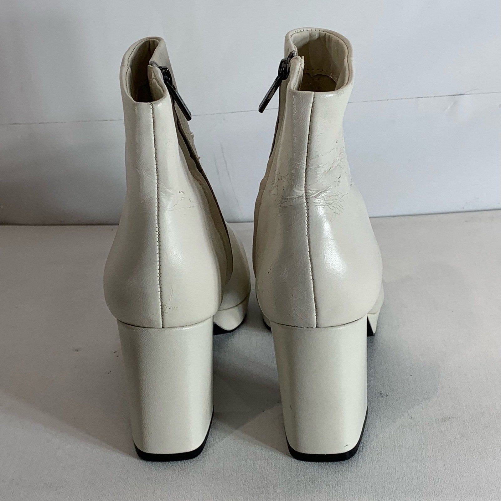 CALVIN KLEIN Women's Ivory Leather Uda Platform Block-Heel Dress Booties SZ 7