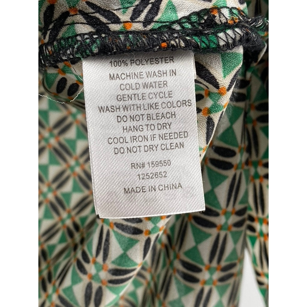 CAROLINA BELLE MONTREAL Women's Green Printed Button-Up Short Sleeve Top SZ XS