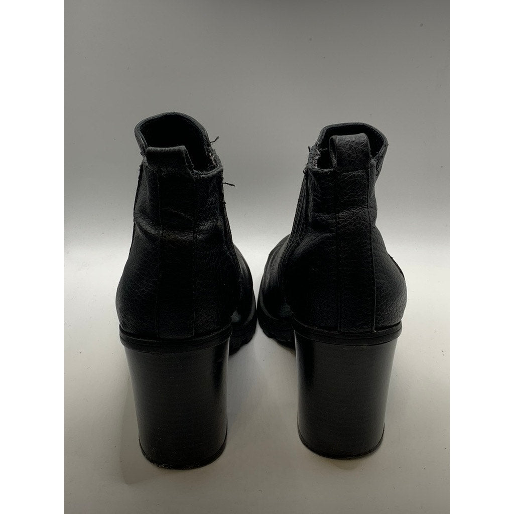 SAM & LIBBY Women's Black Faux-Leather Heeled Ankle Boots SZ 7.5