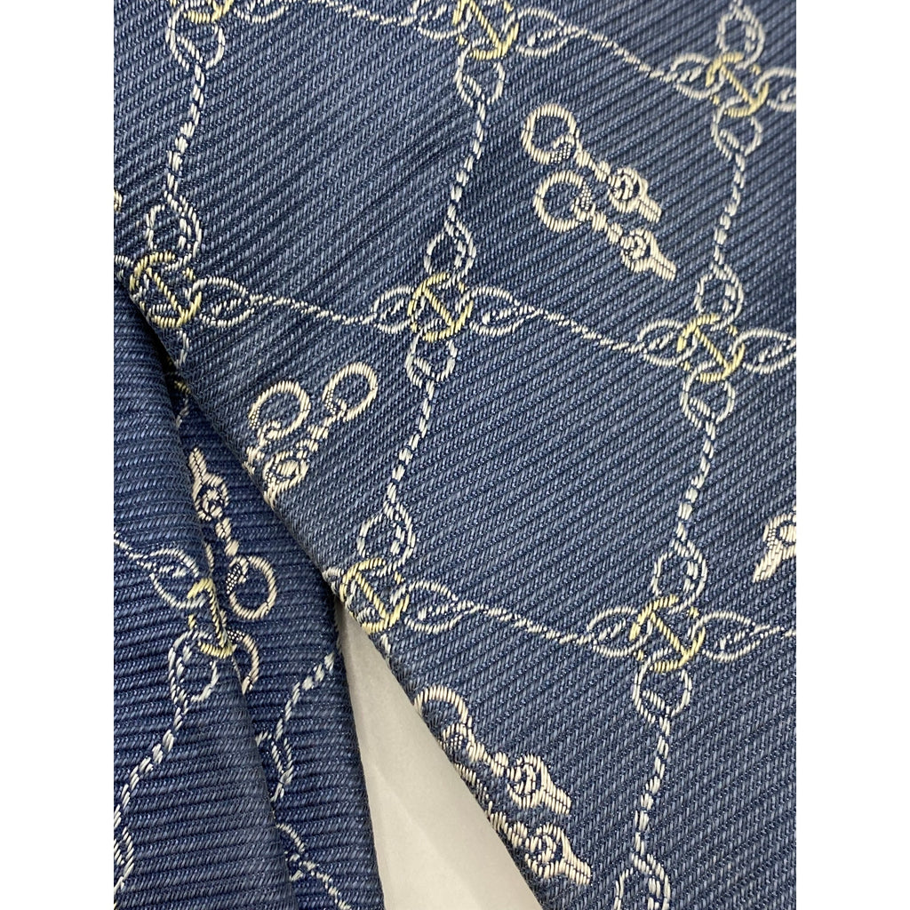 GYEONGJU Men's Vintage Blue Chain Link Print Silk Tie SZ OS