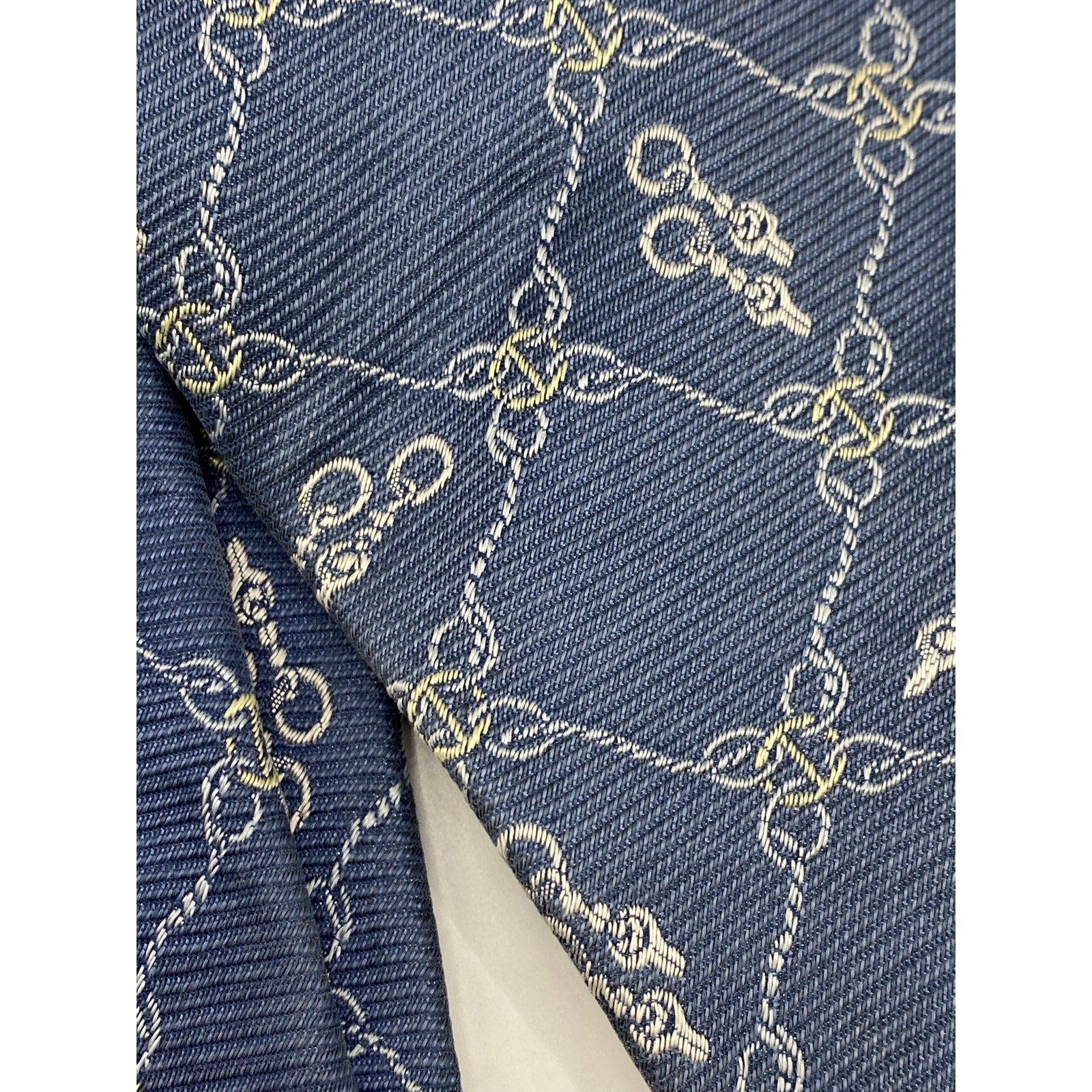 GYEONGJU Men's Vintage Blue Chain Link Print Silk Tie SZ OS