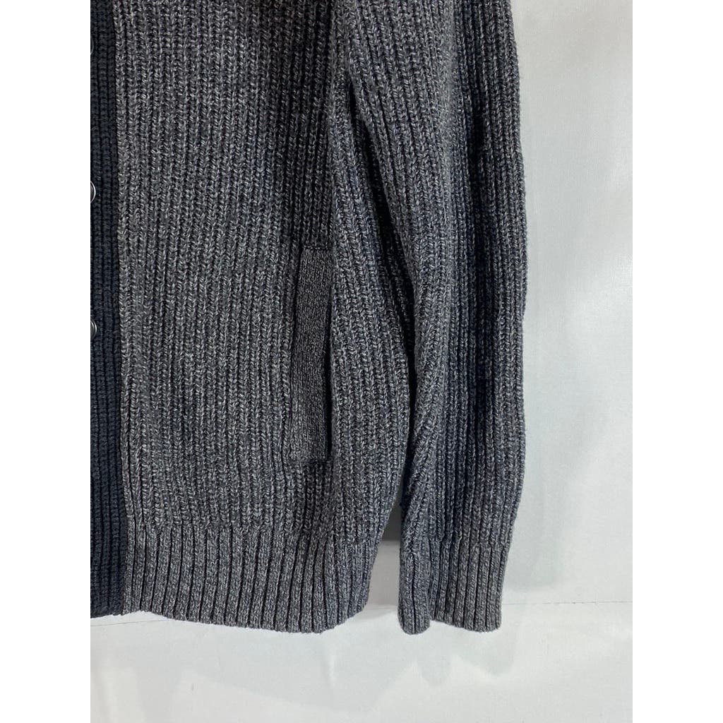 BANANA REPUBLIC Men's Charcoal/Black Cotton-Blend Shawl-Collar Cardigan SZ M