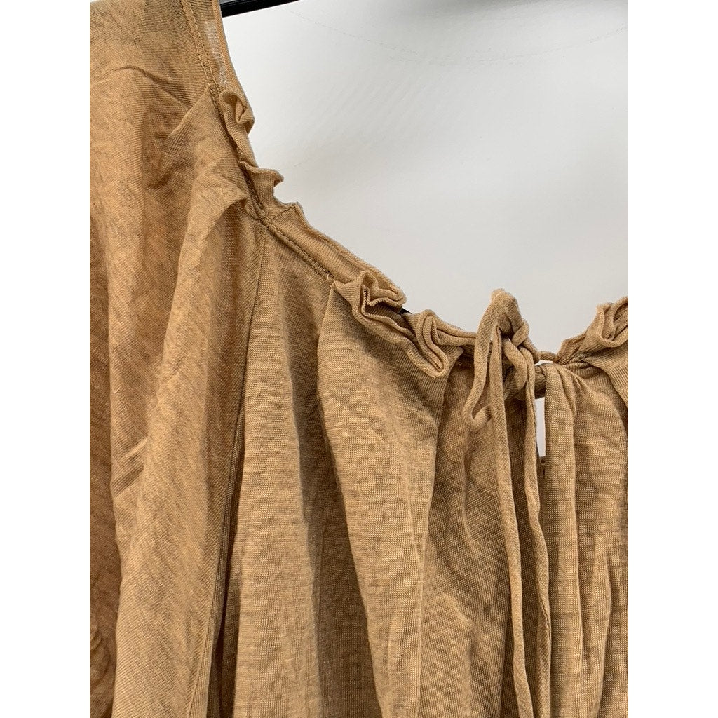 BCBMAXAZARIA Women's Tan Scoop-Neck Short Sleeve Bodycon Mini Dress SZ XS