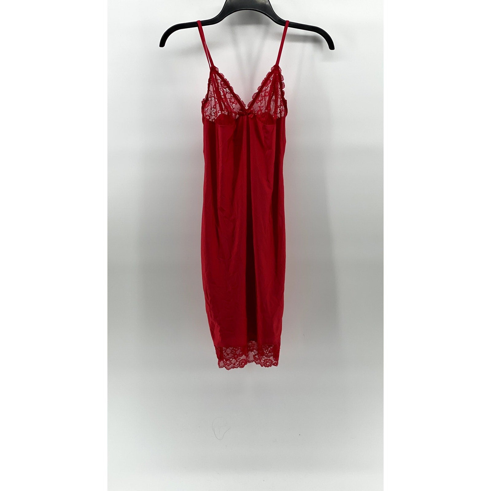 LAUMA LINGERIE Women's Red Lace-Trim V-Neck Cutout-Back Mini Night Dress SZ M