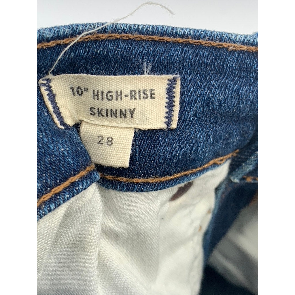 MADEWELL Women's Medium Blue Denim Frayed 10" high Rise Skinny Jean SZ 28