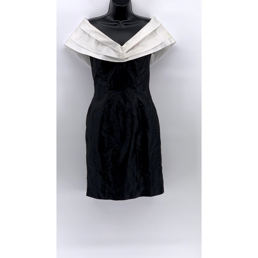UNBRANDED Women's Black-White Pleated Shoulder Dress SZ S