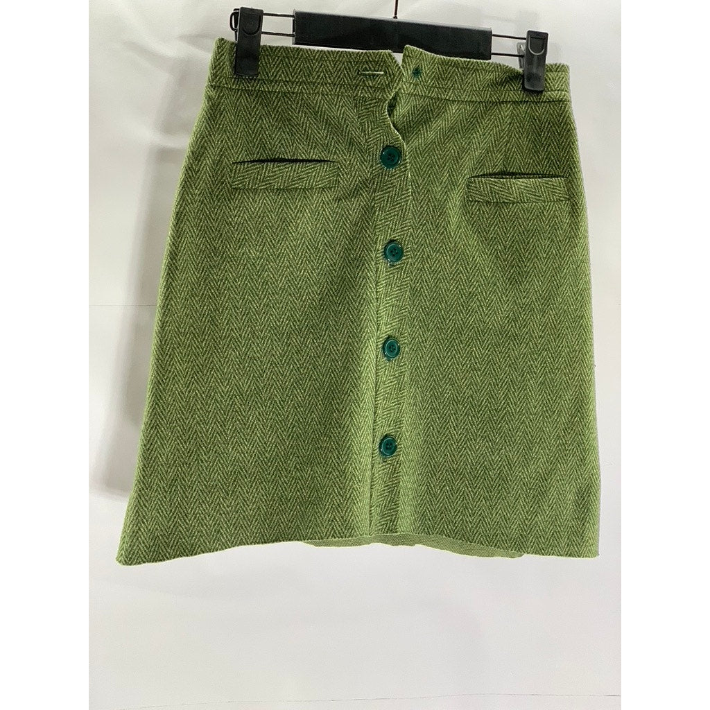 BONNE PETITE Women's Vintage Green Herringbone Knit Button-Front Mini Skirt SZ S