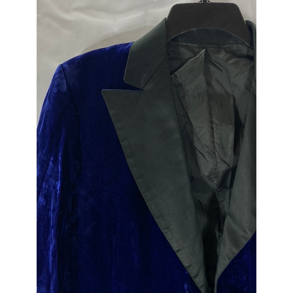 UNBRANDED Men's Royal Blue Velvet Notch Collar Two-Button Blazer SZ S