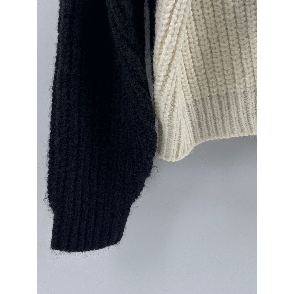 FOR THE REPUBLIC Women's Cream-Black Colorblock Knit Turtleneck Sweater SZ S