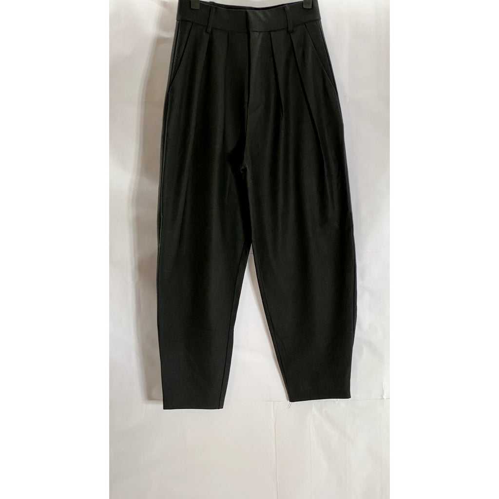 ZARA Women's Black Checkered Tapered Pleated Trousers SZ XS