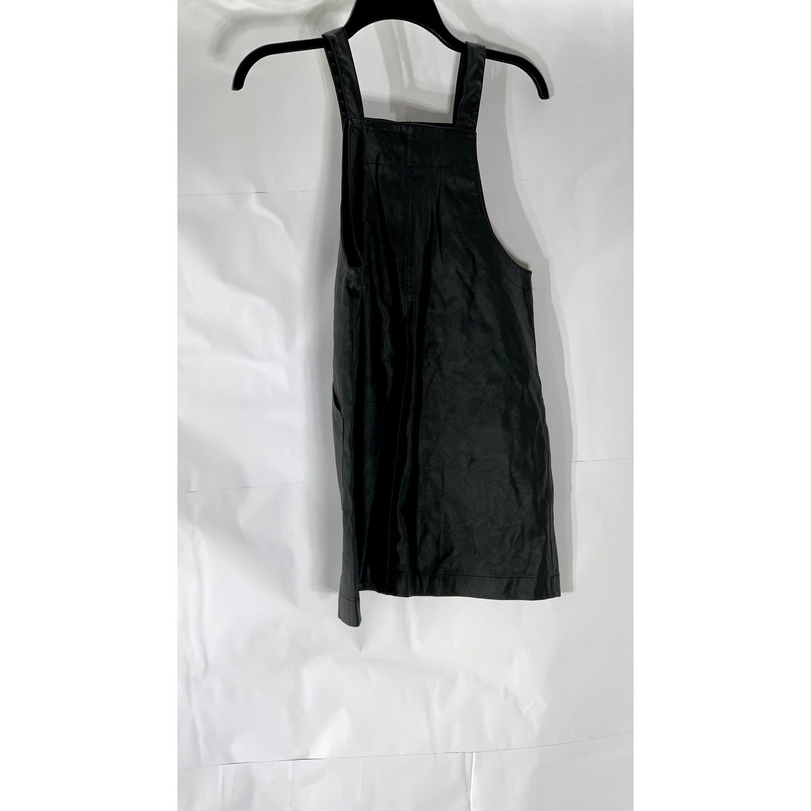 ZARA Girls Black Faux-Leather Snap-Button Overall Short Dress SZ 10