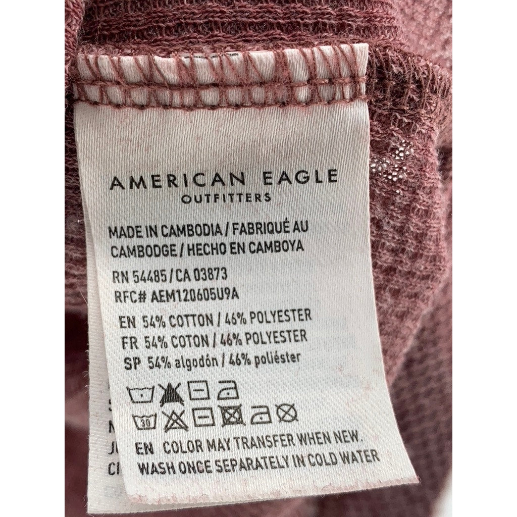 AMERICAN EAGLE Women's Mauve Distressed Waffle-Knit Henley Tank Top SZ XS