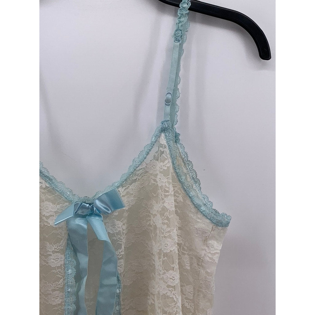 UNBRANDED Women's Blue-White Lace Spaghetti Strap Sleep Top SZ S