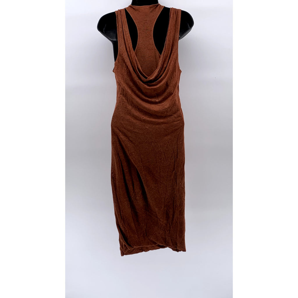 TRACY REESE NEW YORK Women's Burnt Orange Linen Scoop-Neck Drapey Midi Dress SZS