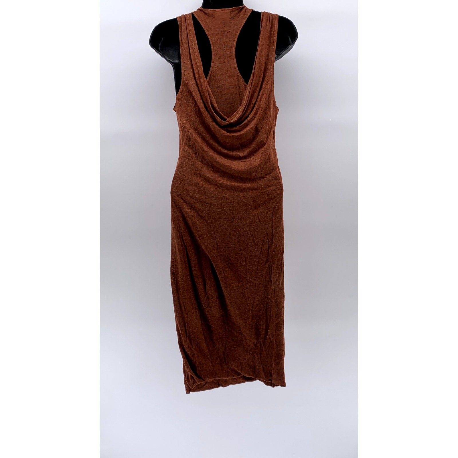 TRACY REESE NEW YORK Women's Burnt Orange Linen Scoop-Neck Drapey Midi Dress SZS