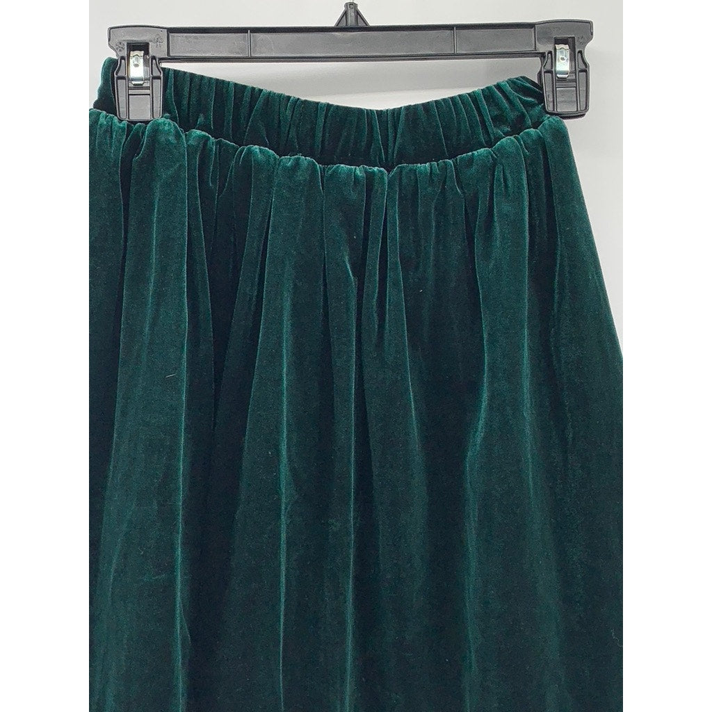 UNBRANDED Women's Dark Green Velvet Pleated Mini Skirt SZ S