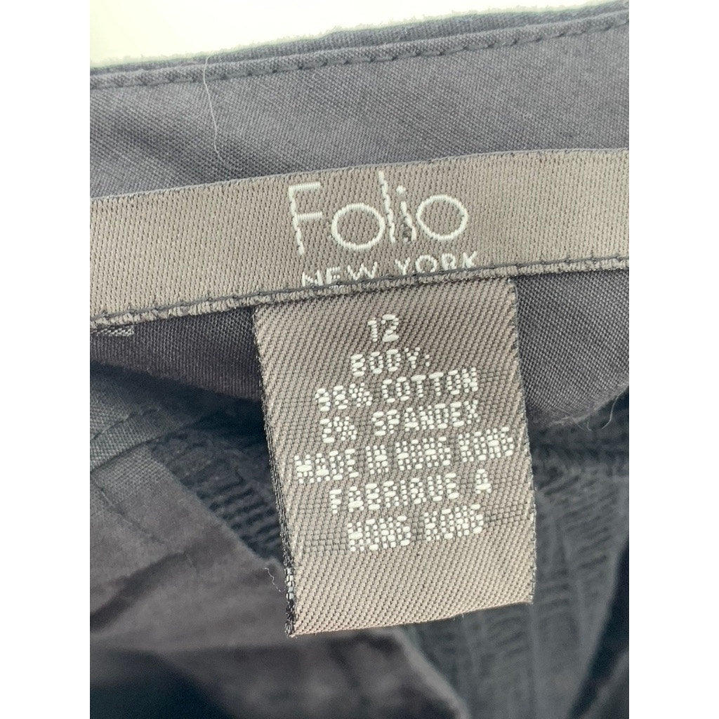 FOLIO NEW YORK Women's Black Textured Wide-Leg Pants SZ 12