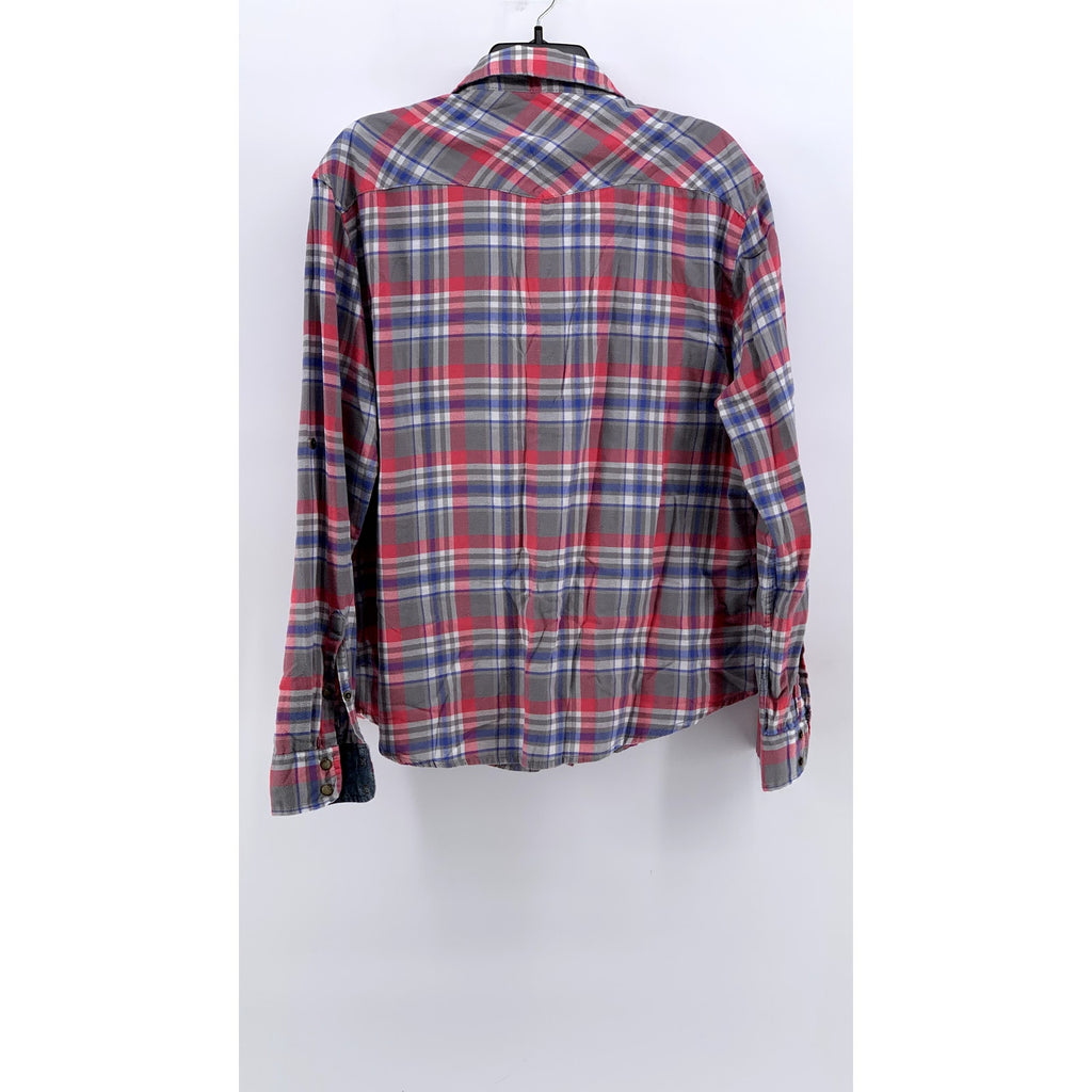 JACHS GIRLFRIEND Women's Multi Plaid Button-Up Long Sleeve Bea Cotton Top SZ XL