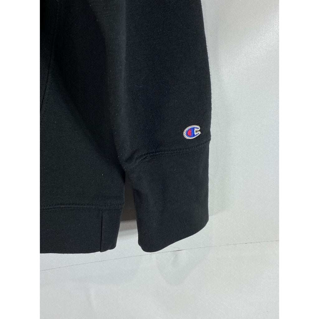 CHAMPION Men's Black Script Logo Patch Regular-Fit Pullover Hoodie SZ M