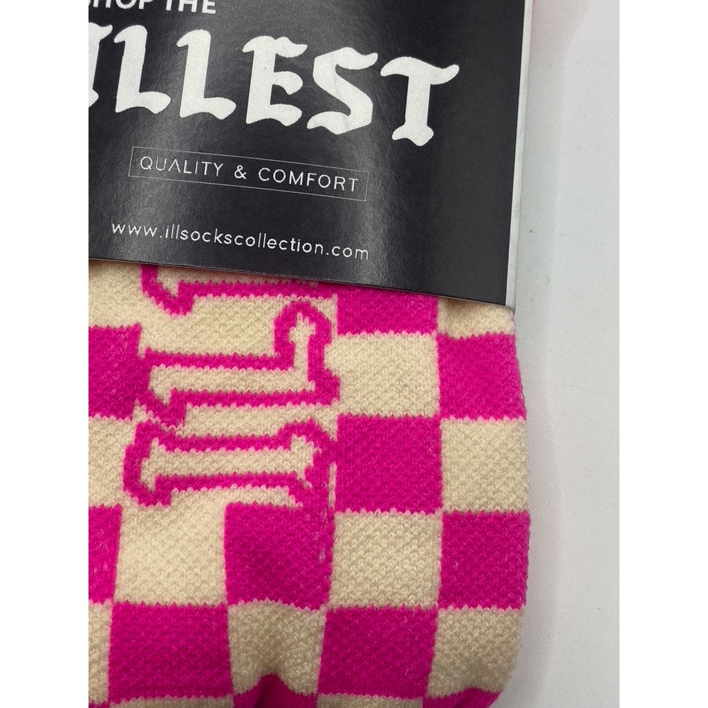 ILLSOCK COLLECTION Unisex Pink-White Checkered Illest Crew Socks SZ W7-13/M6-12