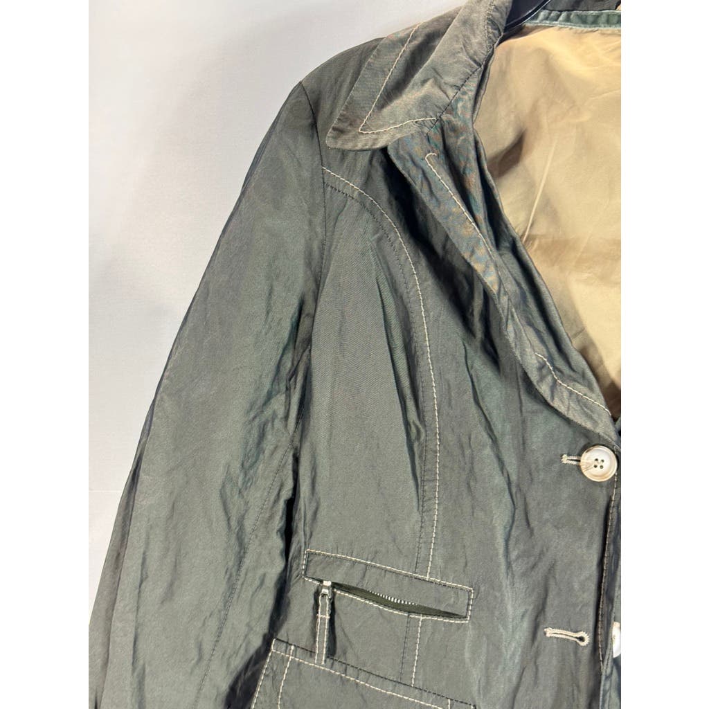 LUCIANO BARBERA Women's Army Green Metallic Waxed Utility Military Jacket SZ 44