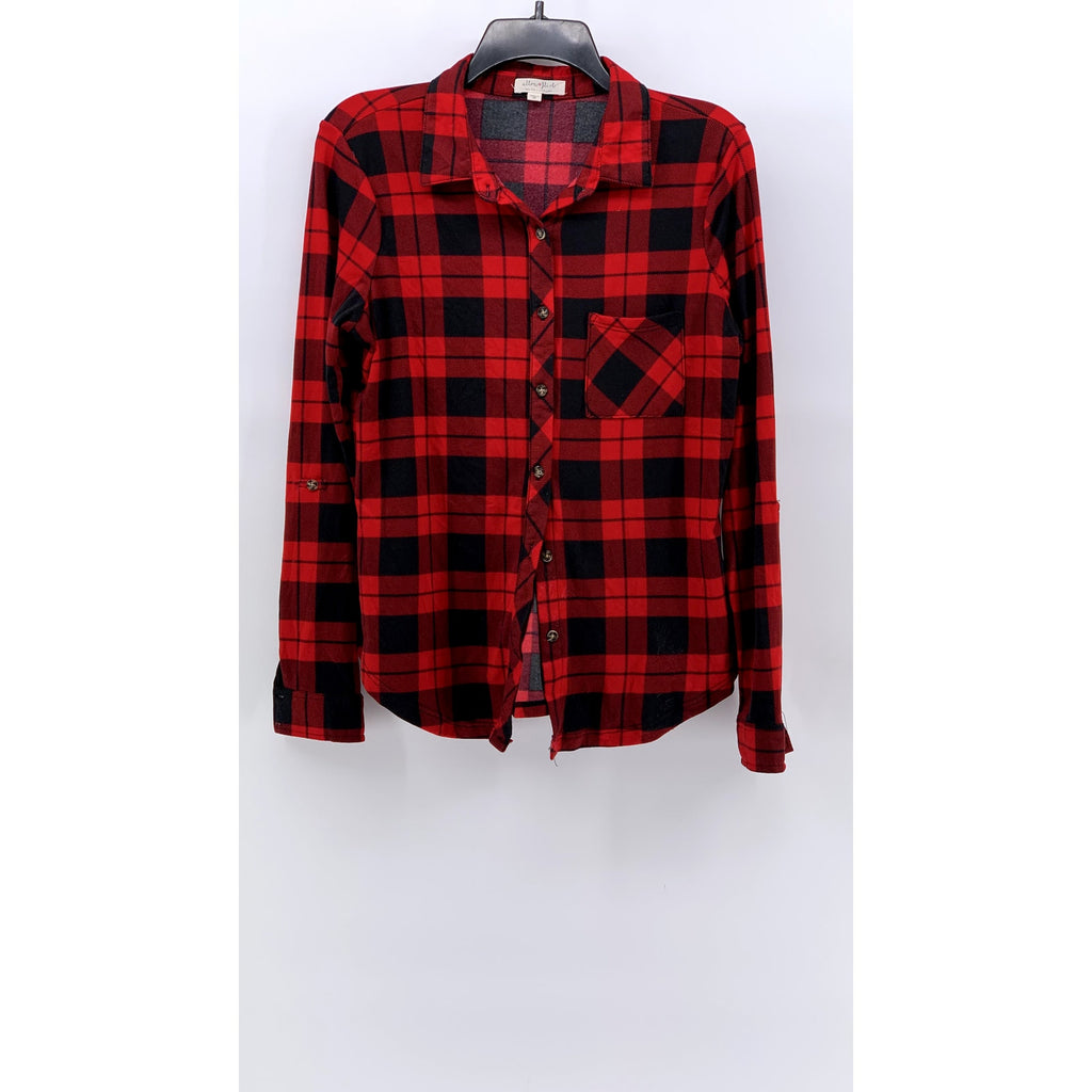 ULTRA FLIRT Women's Red-Black Checkered Button-Up Top SZ M