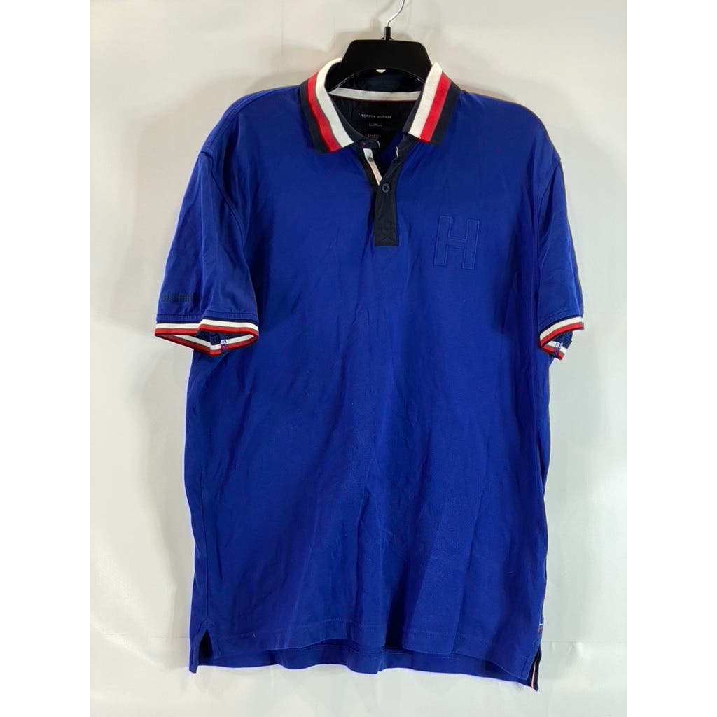 TOMMY HIILFIGER Men's Dark Blue Vintage Stretch Short Sleeve Polo Shirt SZ L