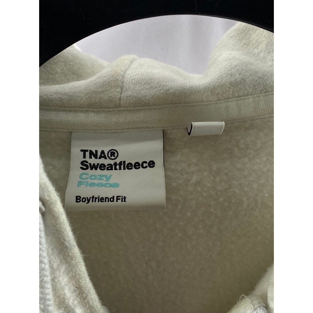TNA Women's Light Gray Cozy Sweatfleece Boyfriend Fit Boxy Zip-Up Hoodie SZ S