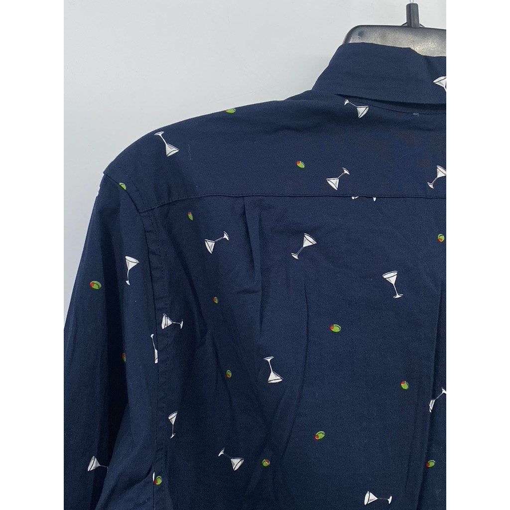 J.CREW Men's Navy Martini Classic-Fit Untucked Flex Washed Button-Up Shirt SZ S