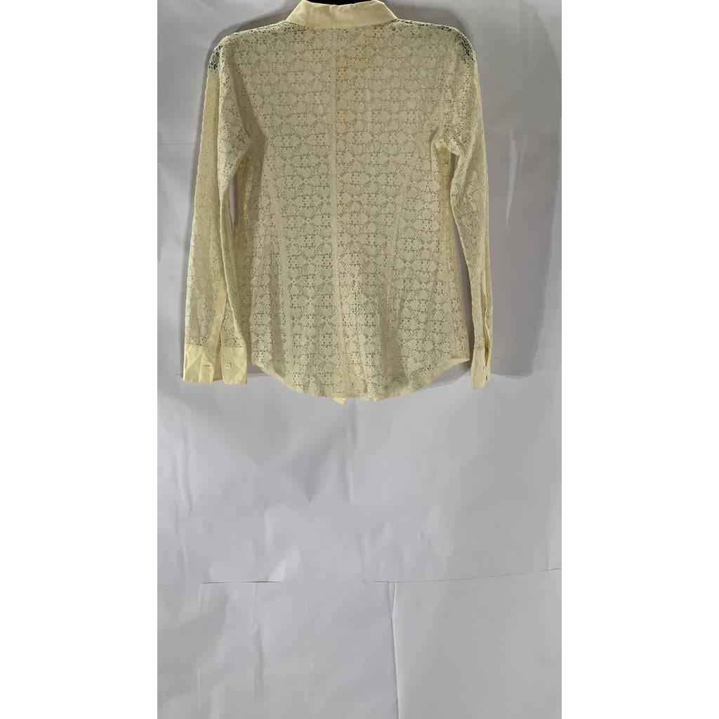 CLUB MONACO Women's Beige Floral Lace Button-Up Long Sleeve Top SZ XS