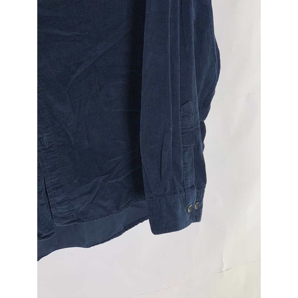 JOS. A BANK Men's Dark Blue Button-Up Regular-Fit Long Sleeve Corduroy Shirt SZL