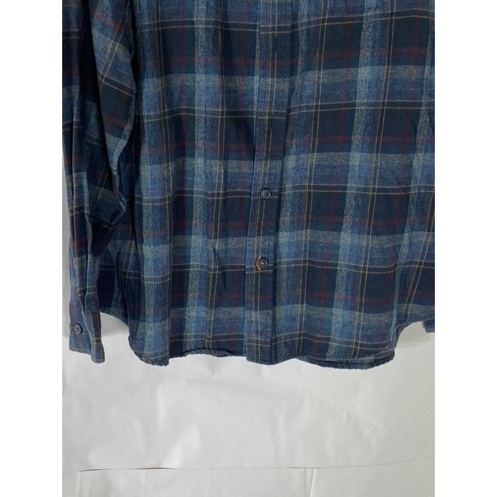 WEATHERPROOF Vintage Original Men's Blue Plaid Button-Up Regular-Fit Shirt SZ L