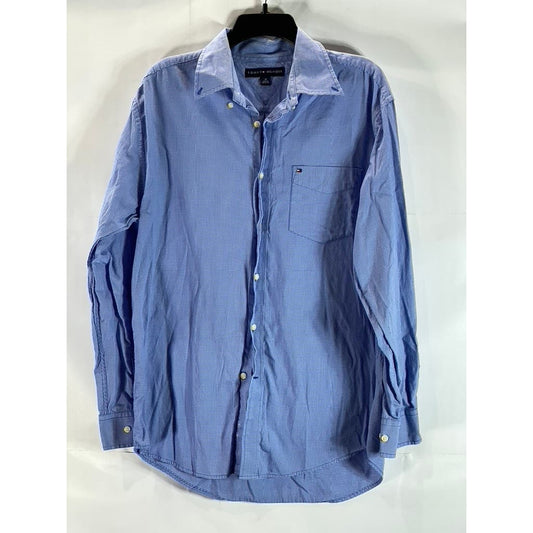TOMMY HILFIGER Men's Blue Printed Regular-Fit Button-Up Long Sleeve Shirt SZ M