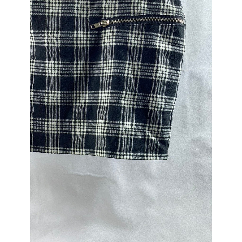 SILENCE & NOISE Women's Black-White Plaid Zipper-Pocket Mini Skirt SZ 12