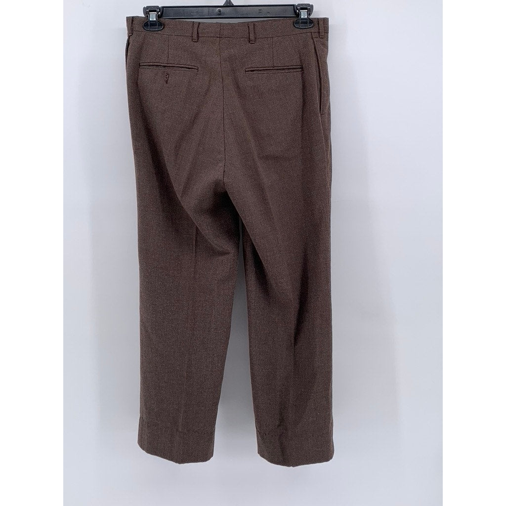 UNBRANDED Men's Brown Vintage Straight-Leg Dress Pants SZ 34