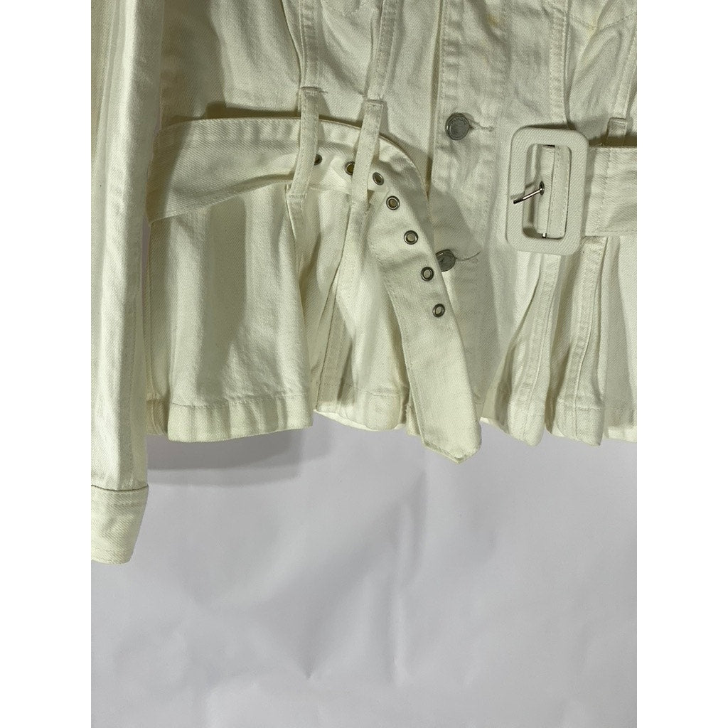 BLANK NYC X REVOLVE Women's White Denim Belted Button-Up Jacket SZ S