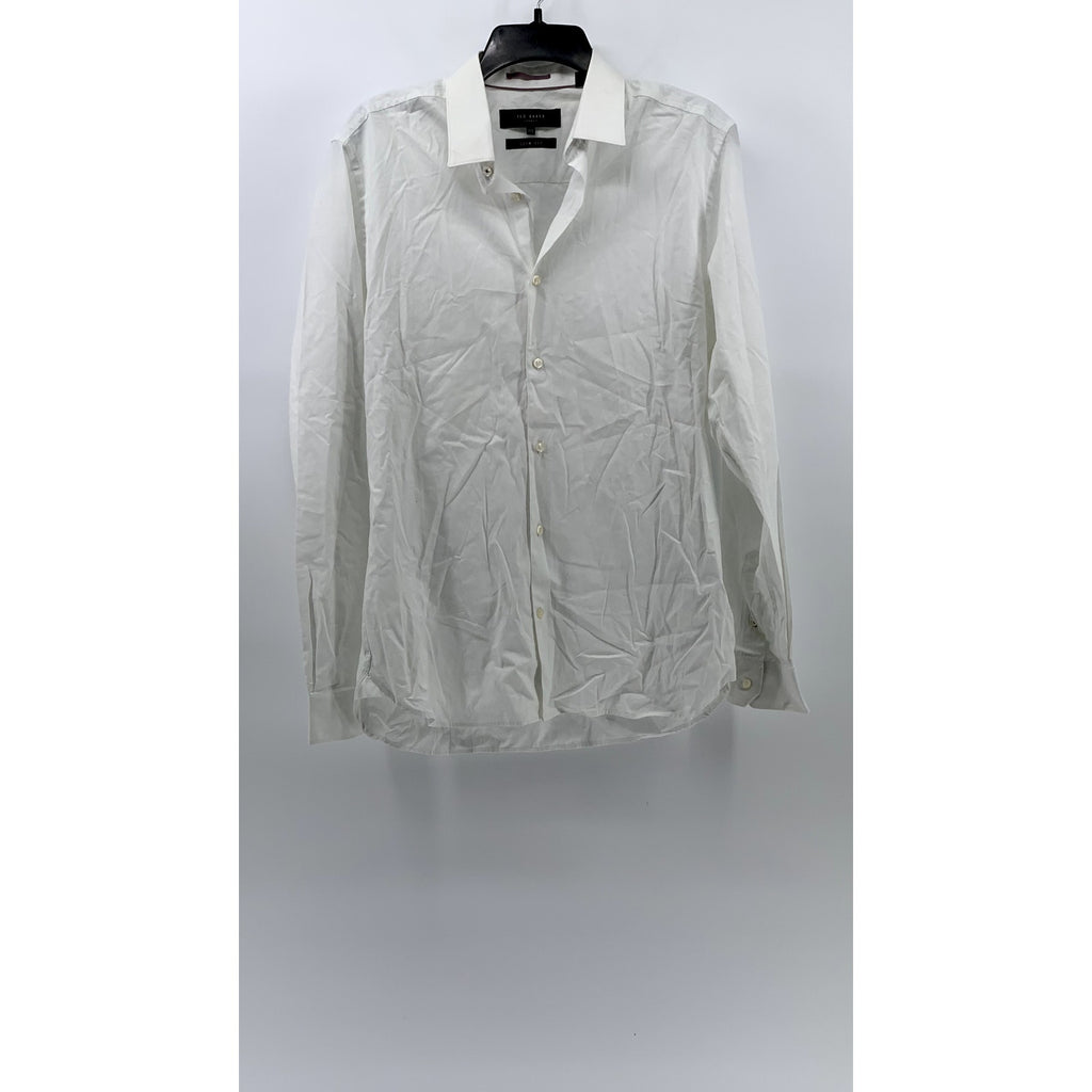 TED BAKER LONDON Men's White Slim-Fit Plain Button-Up Shirt SZ 15.5