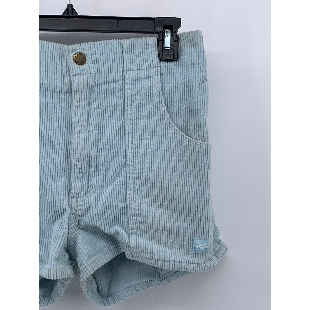 HAMMIES Women's Light Blue Corduroy Casual High-Rise Large Pocket Shorts SZ 30
