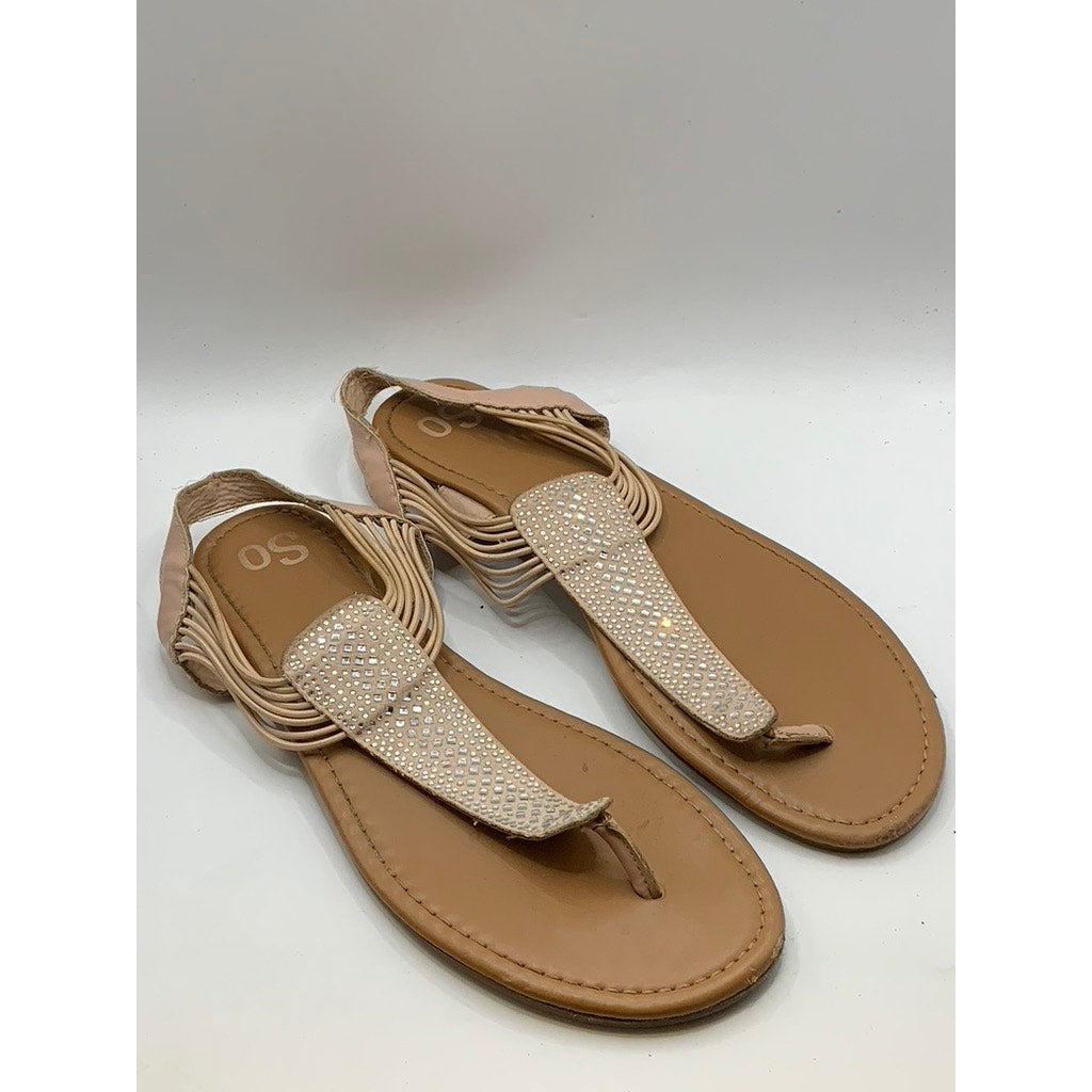 SO Women's Pink Rhinestone Thong Flat Sandals SZ 12