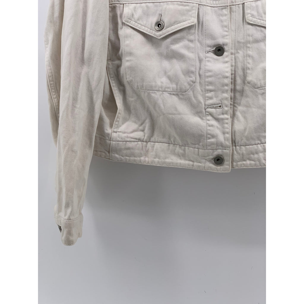 UNIQLO Women's White Denim Button-Up Long Sleeve Cropped Jacket SZ M