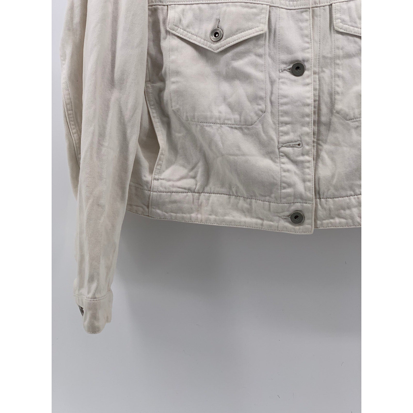 UNIQLO Women's White Denim Button-Up Long Sleeve Cropped Jacket SZ M
