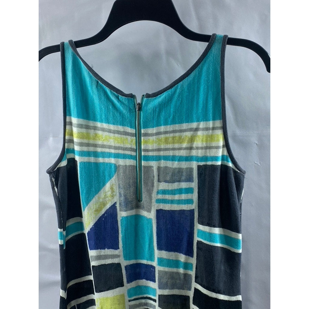 NIC+ZOE Women's Blue Printed Crewneck Fit&Flare Sleeveless Mini Dress SZ M