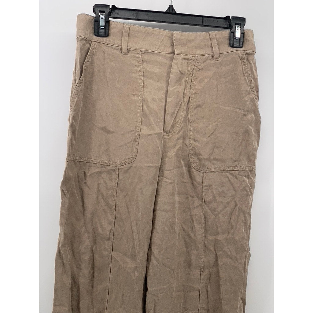 ZARA Women's Beige Lightweight Relaxed-Fit Wide-Leg Pants SZ XS